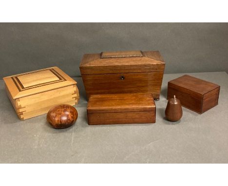 A selection of wooden boxes to include a tea caddy 