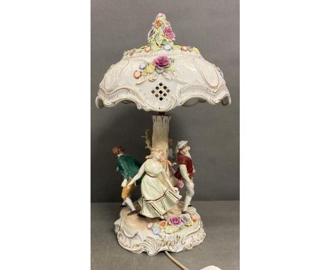Vintage Dresden hand painted porcelain lamp "A Ring around the Rosie" (H59cm)