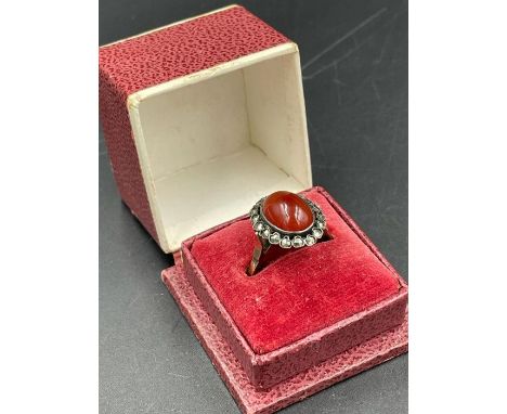 A Vintage Carnelian 9ct gold and silver ring Size R 1/2