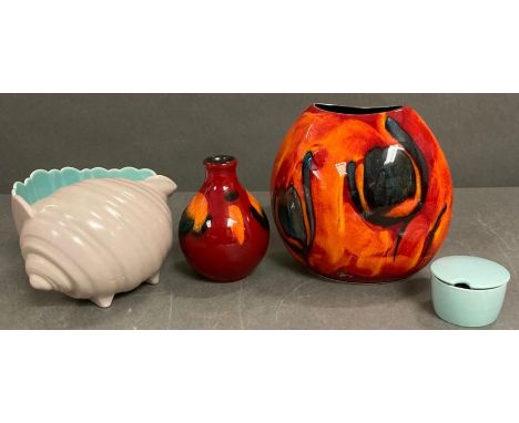 A selection of Poole Pottery to included vases and a decorative shell ceramic 