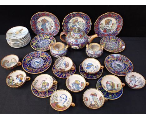 A QUANTITY OF ITALIAN MAIOLICA BY ALFREDO SANTARELLIof Perugia, and similar, mostly tea wares, decorated in the Renaissance s