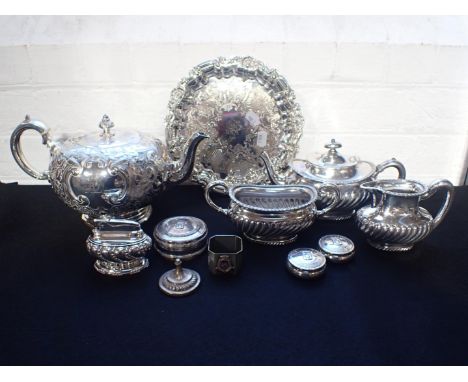 A QUANTITY OF PLATED ITEMSincluding tea wares, a salver, table lighter etc