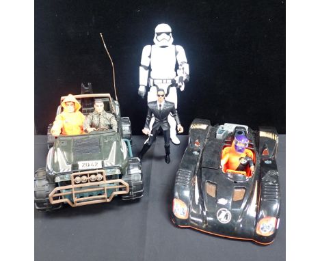 THREE ACTION MEN, TWO ACTION MAN JEEPSa talking Will Smith figure, and a Storm Trooper