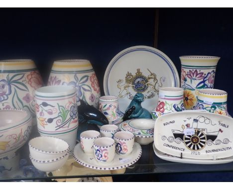 A PAIR OF POOLE POTTERY VASESa Poole 'Bournemouth Round Table 1966' tray and mixed other Poole pottery