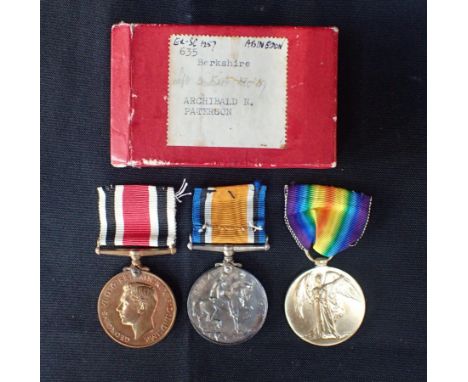 TWO WW1 MEDALS NAMED TO PRIVATE A PATTERSON, ROYAL SCOTSIn original delivery box, with a WW2 special constable medal