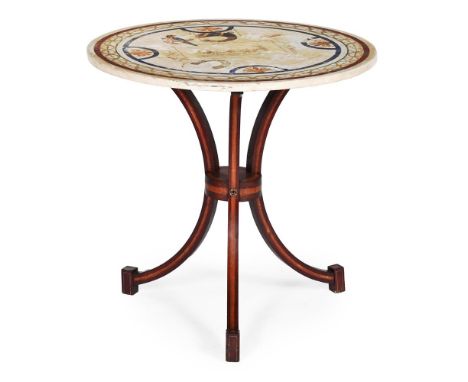AN ITALIAN INLAID SCAGLIOLA TRIPOD TABLE 19TH CENTURY With a mahogany and satinwood banded base 74.5cm high, the top 79cm dia