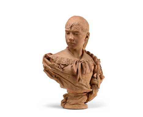 VICTORIEN-ANTOINE BASTET (1852-1905), A TERRACOTTA BUST OF A YOUNG GIRL  DATED 1881  Signed to reverse Bastet Paris 1881  61c