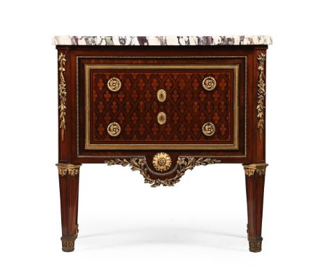 A FRENCH MAHOGANY, PARQUETRY AND BRECHE VIOLETTE COMMODE  BY EUGENE FRAGER, MAISON MEYNARD, LATE 19TH CENTURY  The top drawer