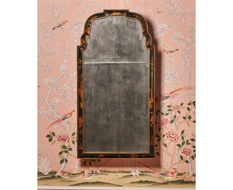 A QUEEN ANNE GREEN LACQUER AND GILT JAPANNED MIRROR CIRCA 1710 137cm high, 72cm wide  A closely related example, of the same 