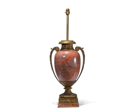 A LARGE ORMOLU MOUNTED MARBLE LAMP BASE  LATE 19TH CENTURY AND LATER  In the Louis XVI manner, rewired  81.5cm high overall, 