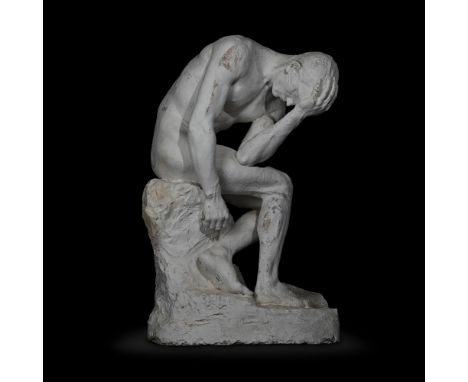 λ  GIUSEPPE ROMAGNOLI (1872-1966) A PLASTER FIGURE OF A SEATED MALE NUDE  MID 20TH CENTURY  Signed to the base, 'GIUSEPPE ROM