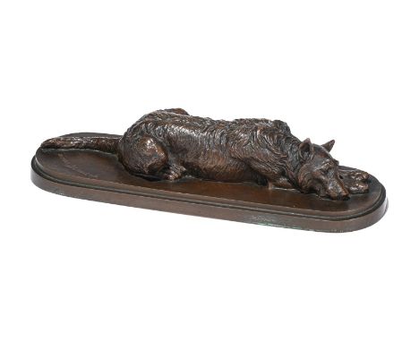 ISIDORE JULES BONHEUR (FRENCH, 1827-1901), AN ANIMALIER BRONZE, THE RESTING DOG  CAST BY PEYROL, LATE 19TH CENTURY   Signed t