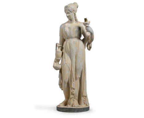 AFTER HUMPHREY HOPPER, A WHITE PAINTED PLASTER FEMALE FIGURAL LAMP  20TH CENTURY  106cm high  
