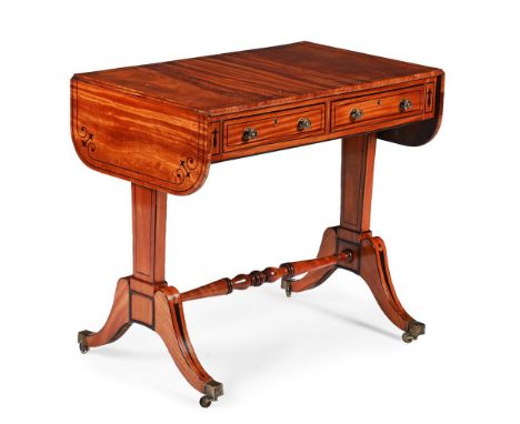 Y A REGENCY SATINWOOD AND EBONY INLAID SOFA TABLE CIRCA 1815 Of small proportions, the underside of a drawer with ownership l