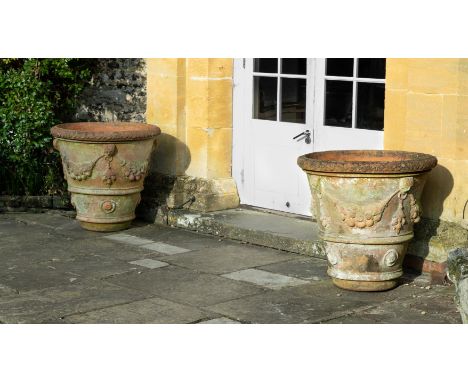 A PAIR OF LARGE TERRACOTTA VASES ITALIAN, 20TH CENTURY  each 77cm high, 82cm diameter   Saleroom Notice:  Please note, the de