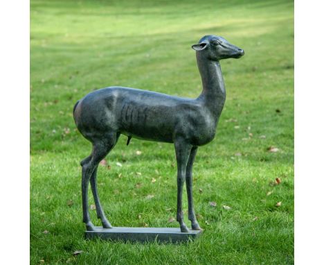 AFTER THE ANTIQUE, A BRONZE MODEL OF THE HERCULANEUM DEER CONTEMPORARY 93cm high, the base 52cm x 18cm  The original Roman br