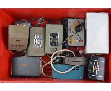 Electrical controllers and switch units for 0 Gauge and other Trains, including two RailKing 'Z' controllers, 240v/120v deskt