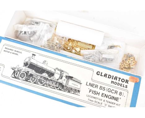 An unmade Finescale 0 Gauge GCR/LNER 'Fish Engine' B5 class 4-6-0 Locomotive and Tender body kit by Gladiator Models, compone