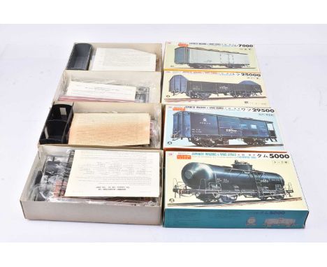 Otaki Japanese 1:50 Scale (approx S Gauge) Wagon Kits, Oil Tank wagon, Guards Van, Refrigerator Van and Open wagon with raise