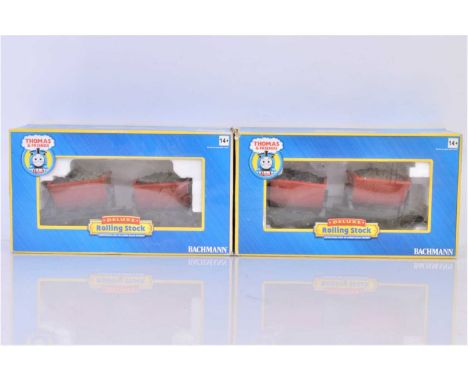 LGB G Gauge Dump / Tipper Wagons (4)  42430 Red Tipper wagons with tipping bodies.  Plastic wheels. G, All in incorrect Bachm