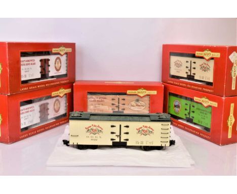 Bachmann G Gauge American Brewery Wagons (6) 98691 Tan "Rampona Valley Brewery, (2, one with broken brake wheel and one unbox