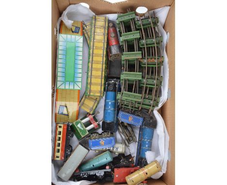 Chad Valley 0 Gauge clockwork Trains (qty), including a BR blue 4-4-0 locomotive and tender No. 10138, F-G, mech tested okay,