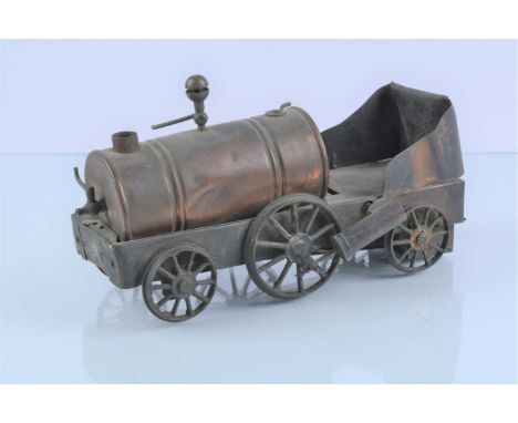 An early live steam 2-2-2 'Piddler' Locomotive by Stevens's Model Dockyard or similar, with simple wrap-round sheet frame con