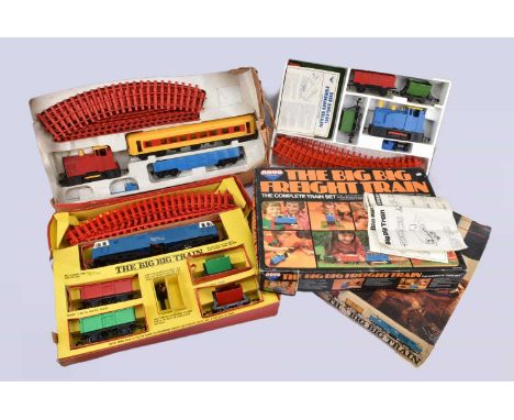 Three Tri-ang 0 Gauge Big Big/Novo Train Sets,  Mixed set comprising red 0-4-0 Tank Engine (lacks chimney), yellow and red co