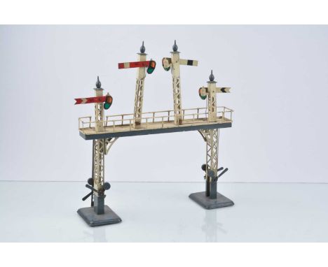 A Large assortment of Hornby and other non-illuminated Signals (qty), including a fine early No. 2 signal gantry (G-VG), nume