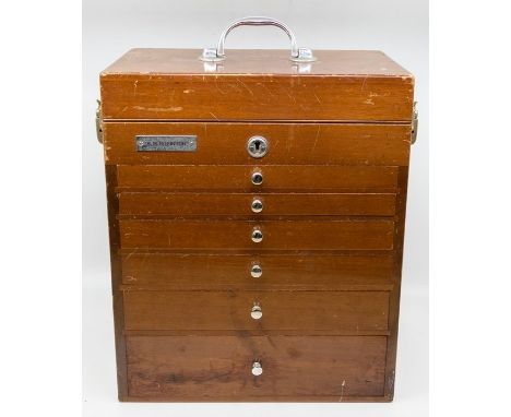 A vintage Dentistry Medical cabinet, circa 1960/70s the top opens to reveal section above six drawers, with two sides latches