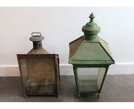 A Victorian green painted street lamp Lantern and a similar British Railway lamp