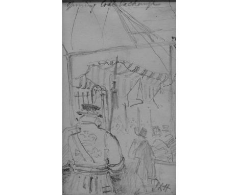 A James Duffield Harding 1798-1863 pencil sketch with Beefeater, annotated notes, Sabin Galleries Label Verso