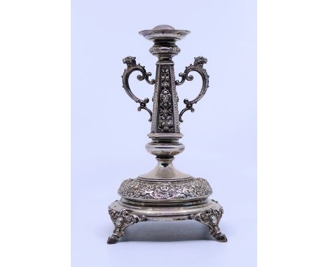 A continental 800 grade silver twin handled lamp base . 300g gross