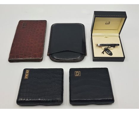 Tobacciana: A&nbsp;silver niello tie clip by Dunhill, length 59mm, in Dunhill case, together with two Dunhill black crocodile