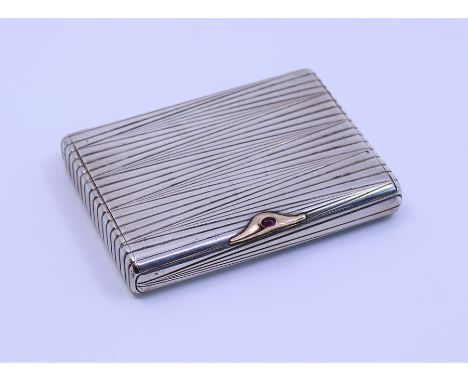An early 20th Cent Russian silver cigarette box with rock crystal button, 84 zolotnik maker WN
