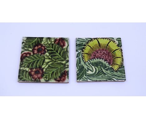 Two William De Morgan tiles , stamped marks versoConditon good , some tiny chips to one, crazing to both age commensurate 