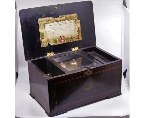 A 19th cent rosewood music box, playing on two bells in working stateCondition good no damage to comb