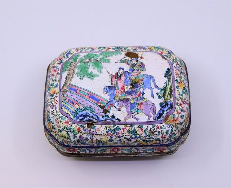 A Chinese enamel box and cover with blue seal mark to base&nbsp;