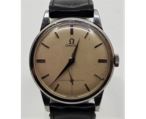 An Omega stainless steel gentleman's wrist watch, manual movement, cal.268, having signed circular dial with raised baton hou