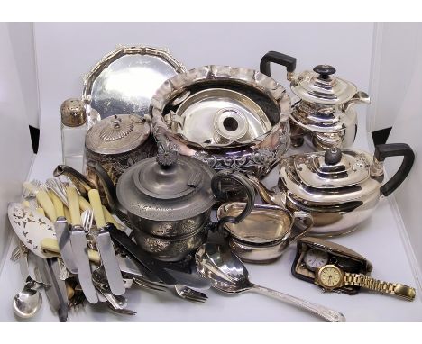 A Miscelanious collection to include pocket watches, silver plate and various white metal flatware&nbsp;