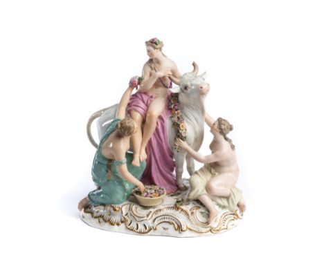 A MEISSEN GROUP, "EUROPA AND THE BULL", LATE 19TH CENTURY from an E.A. Leuteritz reworking of a Kändler model, Europa lured i