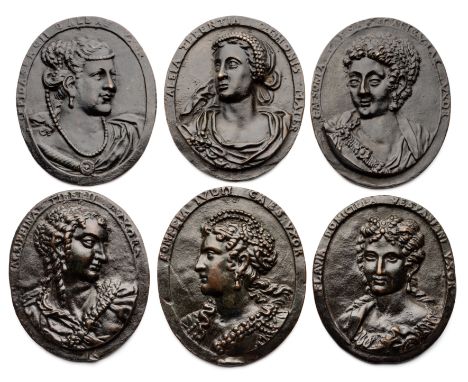 A SET OF SIX PORTRAIT MEDALLIONS OF THE WIVES OF ROMAN EMPERORS, PROBABLY ITALIAN 16TH CENTURY STYLE oval, each with a border