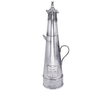 AN ELECTROPLATE NOVELTY "THIRST EXTINGUISHER" COCKTAIL SHAKER, ASPREY &amp; CO. LTD., LONDON, MID 20TH CENTURY in the conical