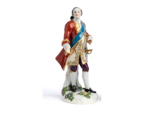A MEISSEN FIGURE, "AUGUSTUS III", 20TH CENTURY after a model by Johann Joachim Kändler (1706-1775), the Saxon Elector King in