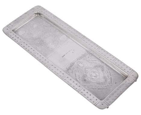 A VICTORIAN SILVER CRIBBAGE TRAY, MILLS &amp; CO., BIRMINGHAM, 1891 the tray die-stamped to depict both sides of a Chas. Good