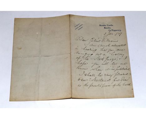 Butler (Lady Elizabeth) Autograph Letter Signed on Bansha Castle, Co. Tipperary headed writing paper to 'Dear Colonel William
