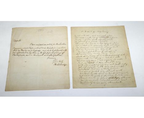 Coleridge (Hartley) Autograph Note Signed 'H. Coleridge' [n.p., 1820s?], to one side of a sheet of J. Whatman laid paper, 4to