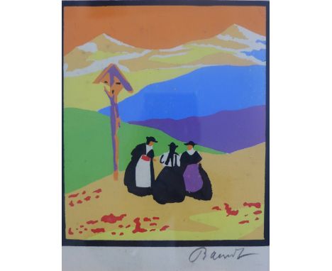 Early 20th century School, coloured lithograph print,in a glazed frame, 13 x 15cm 