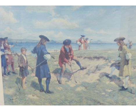 The First International Foursome - England versus Scotland , played on Leith Links 1682, a coloured print, framed under glass