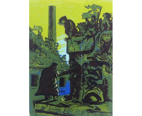 Peter Howson, OBE SCOTTISH CONTEMPORARY  'The Negotiators', coloured screen print, signed in pencil, dated '90, entitled and 